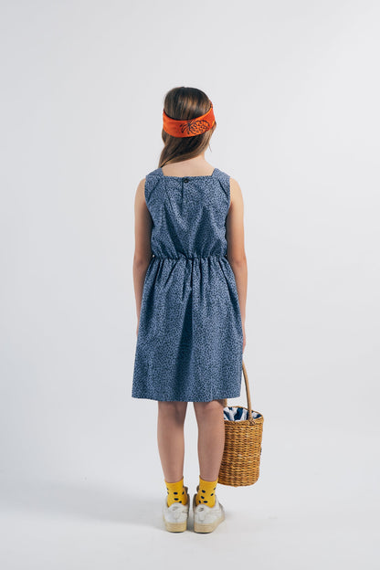 女童蓝色豹纹棉连衣裙