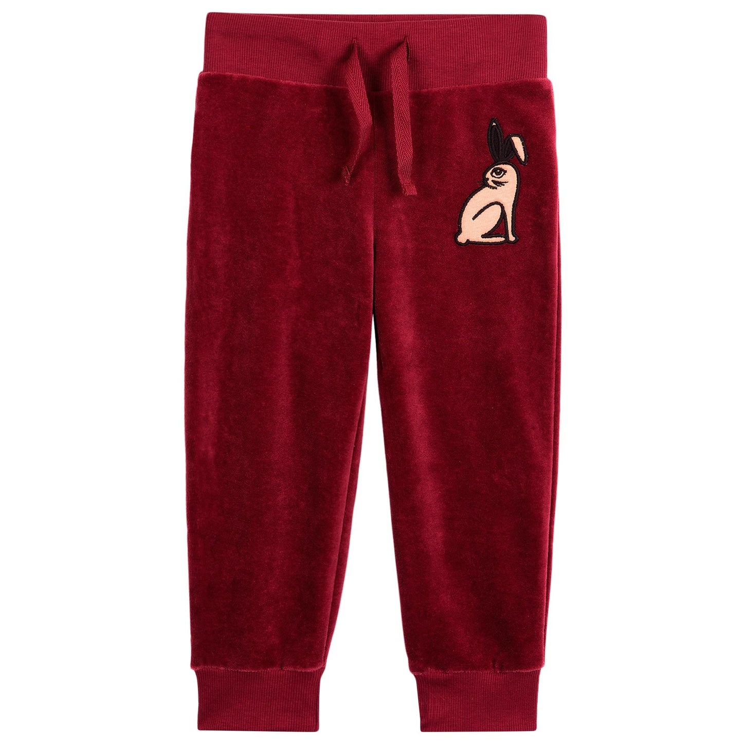 Girls Dark Red Bunny Printed Cotton Trouser