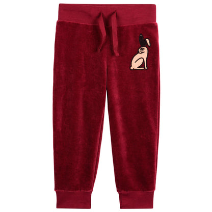 Girls Dark Red Bunny Printed Cotton Trouser