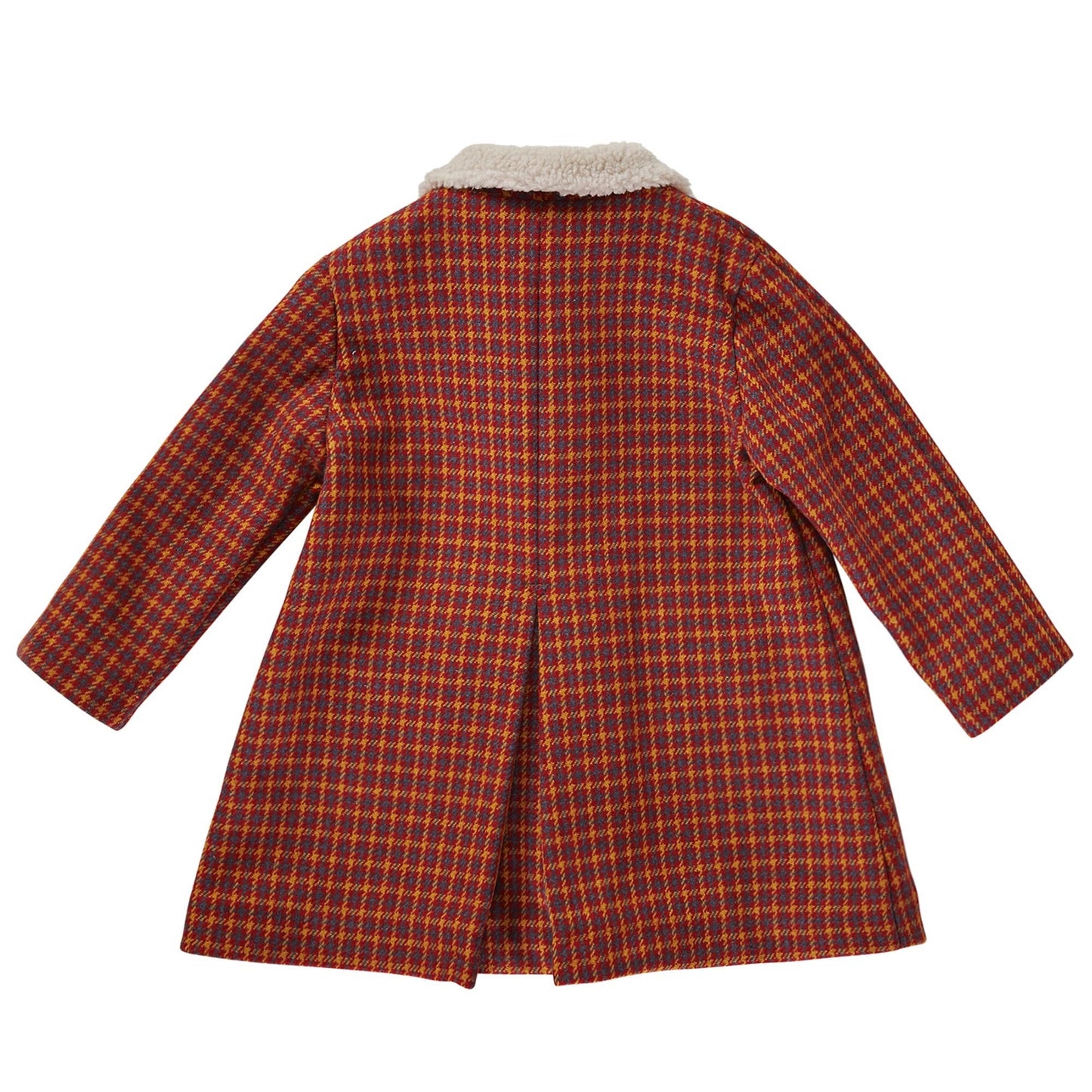 Girls Brown Fur Collar Wool Coat With Patch Pocke
