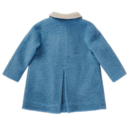 Girls Power Blue Fur Collar Wool Coat With Patch Pocket