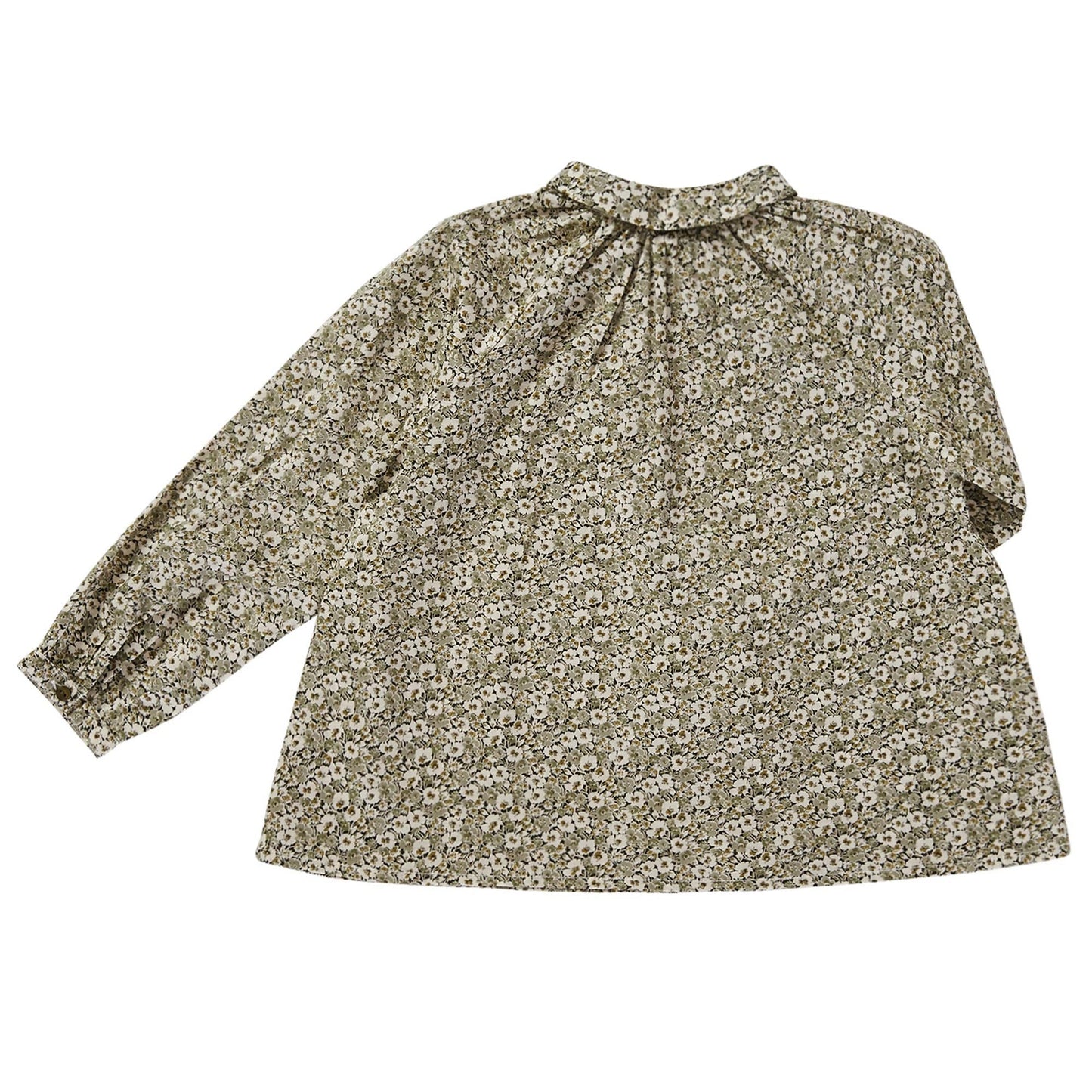 Girls Grey Flower Printed Trims Cotton Blouse