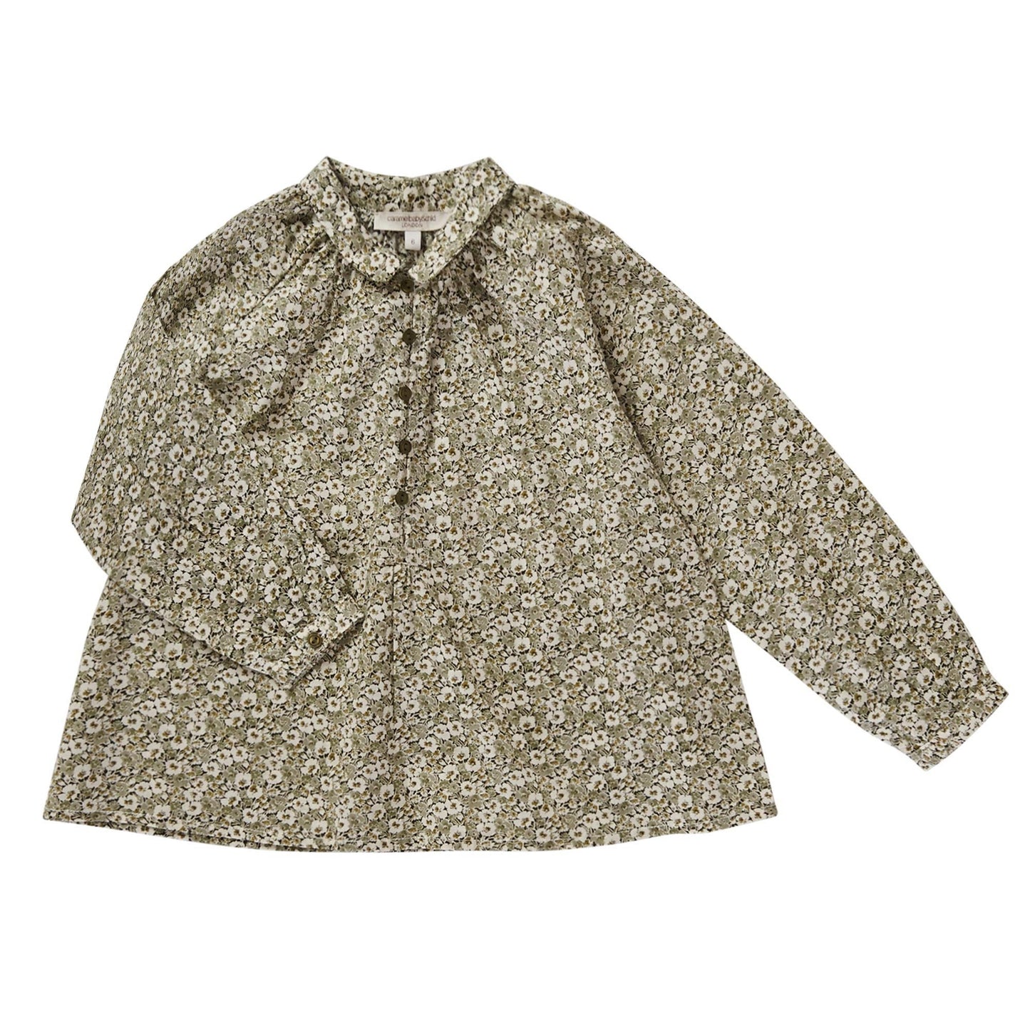 Girls Grey Flower Printed Trims Cotton Blouse