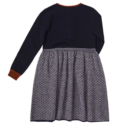 Girls Navy Blue & Grey Knitted Wool Dress