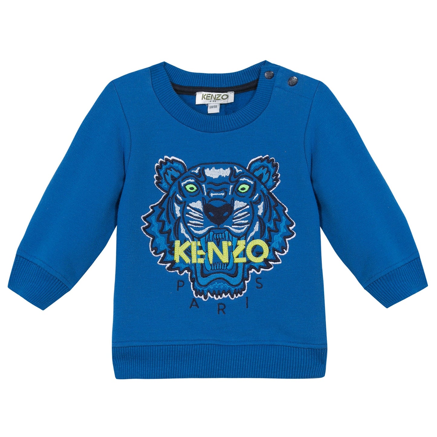 Baby Boys Middle Blue Embroidered Tiger Head Cotton Sweatshirt