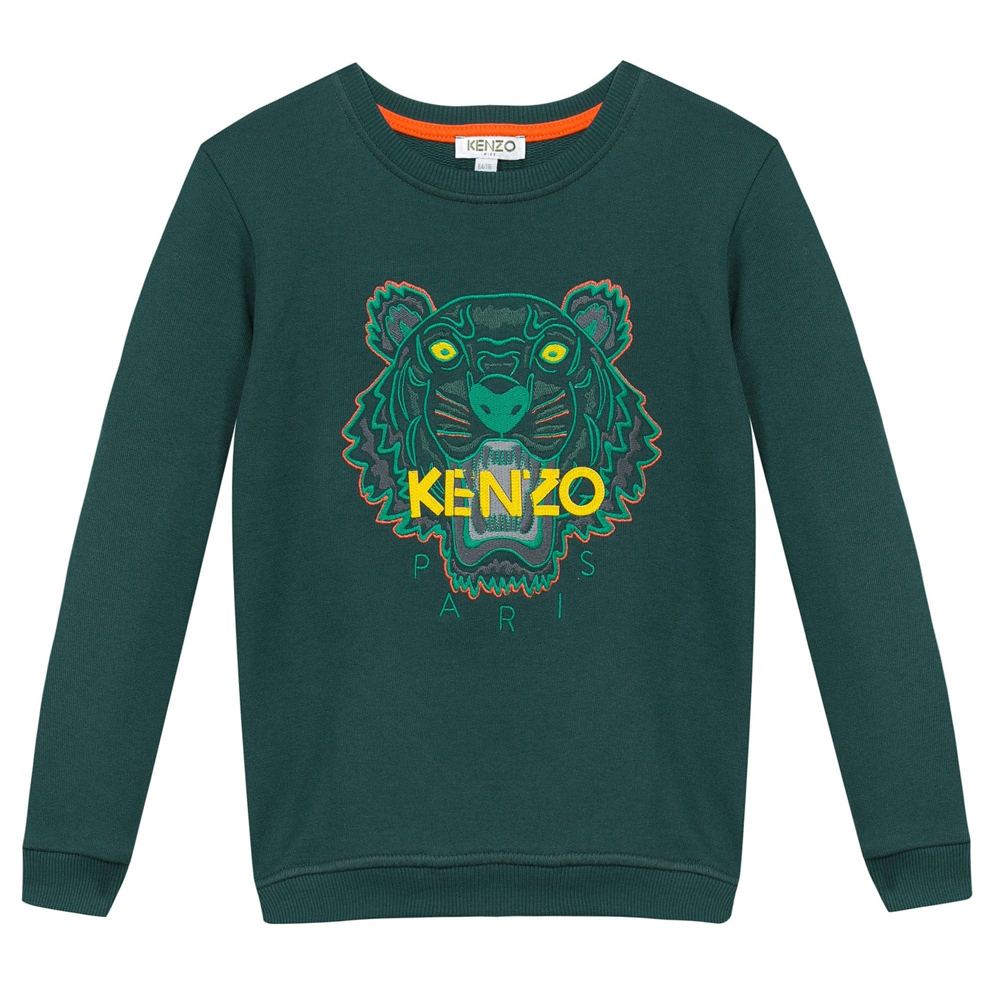 Boys Dark Green Embroidered Tiger Head Cotton Sweatshirt
