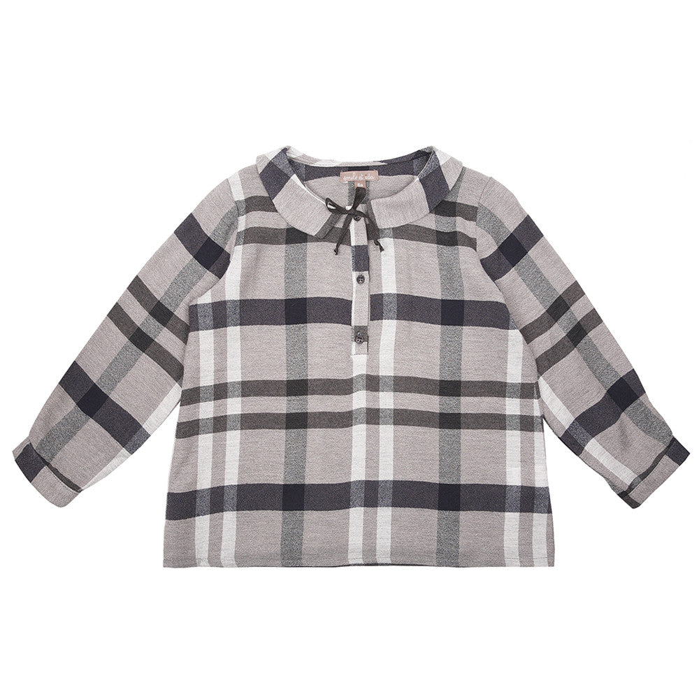 Girls Grey & Pink Check Viscose Blouse