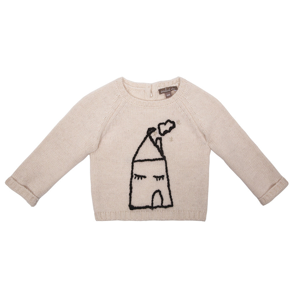 Girls Pink Hand-painted Printed Knitted Wool Sweater