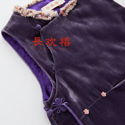 女童紫色"棒棒糖"夹棉马甲