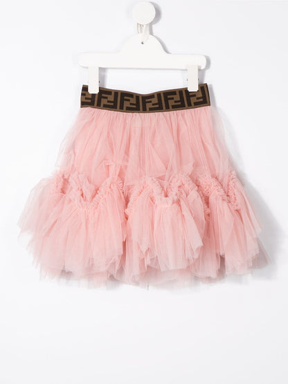 Girls Pink Tulle Skirt With FF Waistband