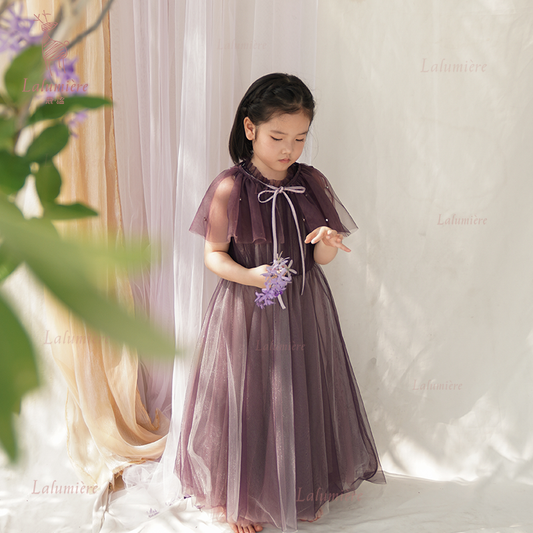女童紫色可拆卸斗篷礼服裙
