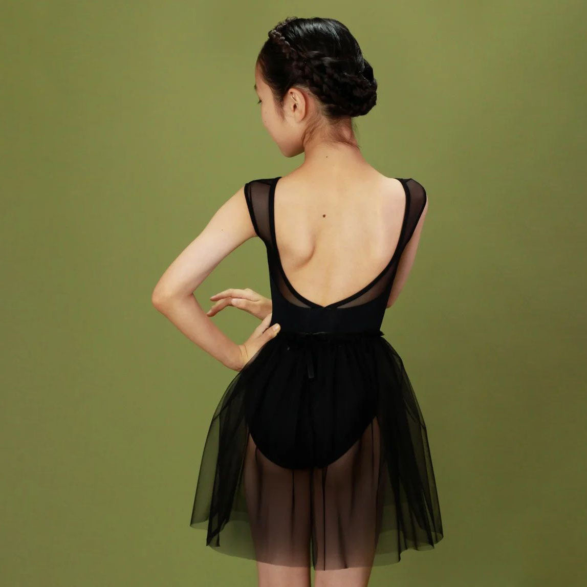 女童黑色"Black/Plie/Black"芭蕾舞高叉连体衣