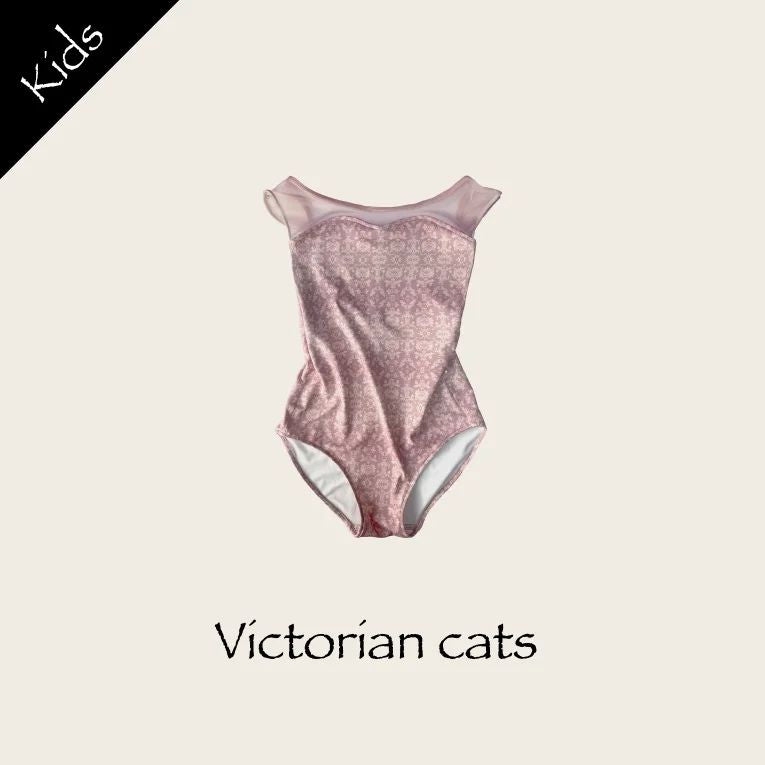 女童蓝色"Victorian cats Blue custard/Plie/Milky beige"芭蕾舞高叉连体衣