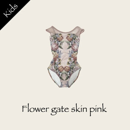 女童暗粉色"Flower gate skin pink"芭蕾舞连体衣(高叉)
