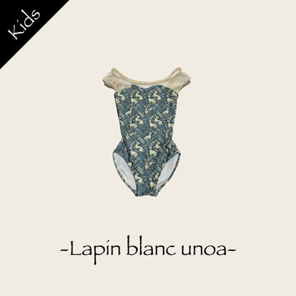 女童绿色"Lapin blanc unoa/Plie/Milky beige"芭蕾舞高叉连体衣
