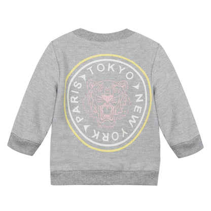 Baby Girls Grey Jacket With Tiger Emblem