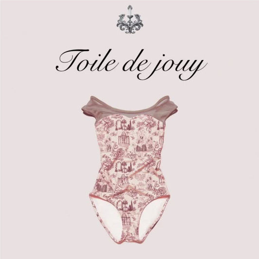 女童粉色"Toile de Jouy"芭蕾舞连体衣(高叉)