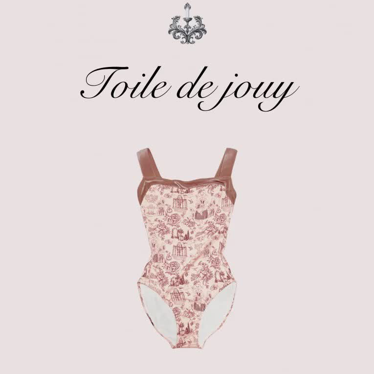 女童玫瑰粉"Toile de Jouy"芭蕾舞连体衣(高叉)