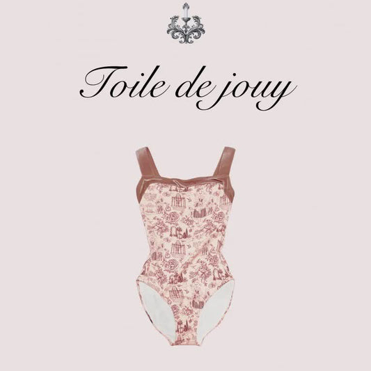 女童玫瑰粉"Toile de Jouy"芭蕾舞连体衣(高叉)