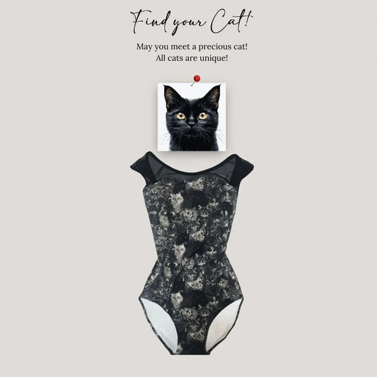 女士黑色"Find your Cat!-Black Cats"芭蕾舞连体衣(182999077/Plie/Black)