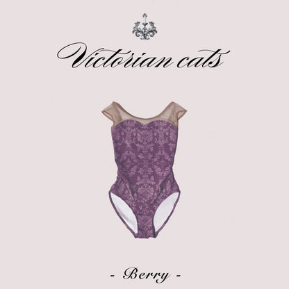 女童莓果色"Victorian cats Berry/Plie/Moss pink"芭蕾舞高叉连体衣