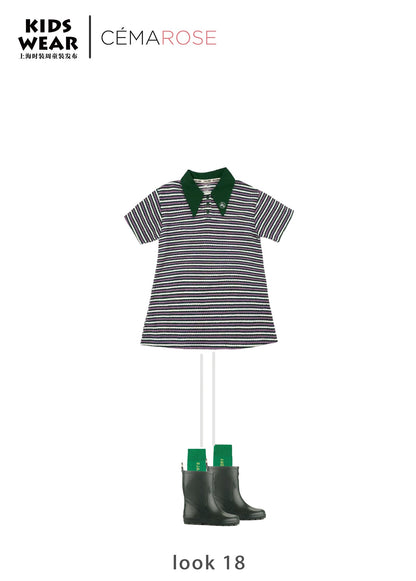 女童绿色条纹棉连衣裙
