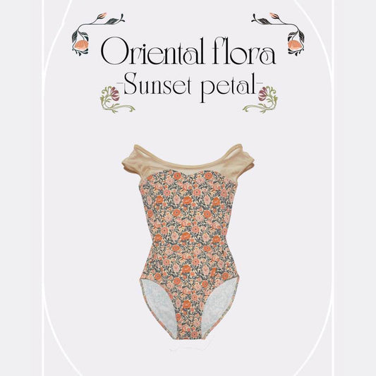 女童米色碎花"Oriental flora"芭蕾舞连体衣(190030863/Plie/Milky beige/Sunset petal)