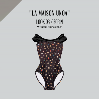 女童黑色芭蕾舞连体衣(192664749/Plie/Black × La Maison unoa-Look 03/Ecrin)