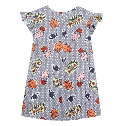 Girls Light Blue Printed Dress