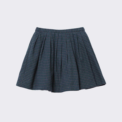 女童蓝色格子棉短裙