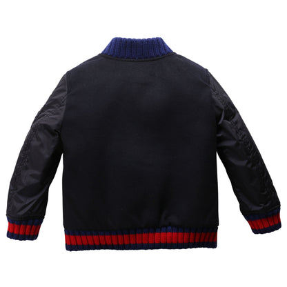 Boys Navy Blue Ribbed Cuffs Wool Jacket