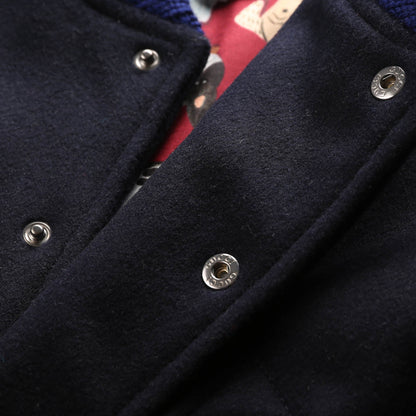 Boys Navy Blue Ribbed Cuffs Wool Jacket