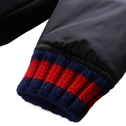 Boys Navy Blue Ribbed Cuffs Wool Jacket