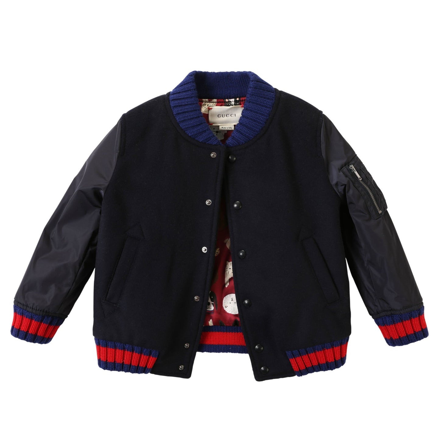 Boys Navy Blue Ribbed Cuffs Wool Jacket