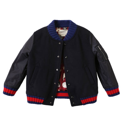 Boys Navy Blue Ribbed Cuffs Wool Jacket