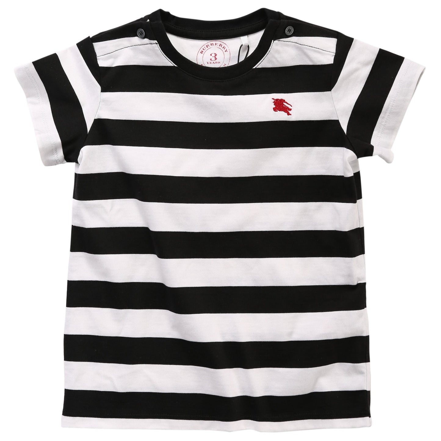Baby Boys White & Black Striped Cotton T-Shirt