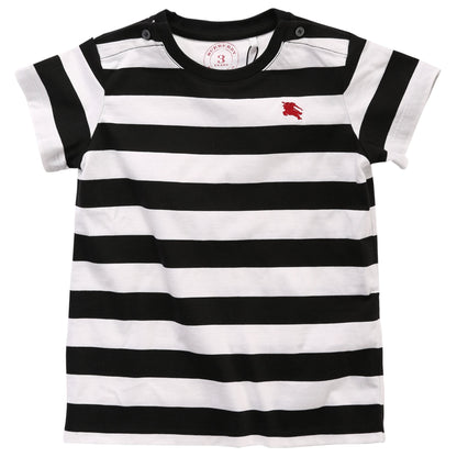 Baby Boys White & Black Striped Cotton T-Shirt