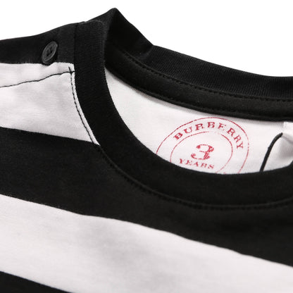 Baby Boys White & Black Striped Cotton T-Shirt