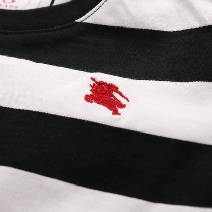 Baby Boys White & Black Striped Cotton T-Shirt