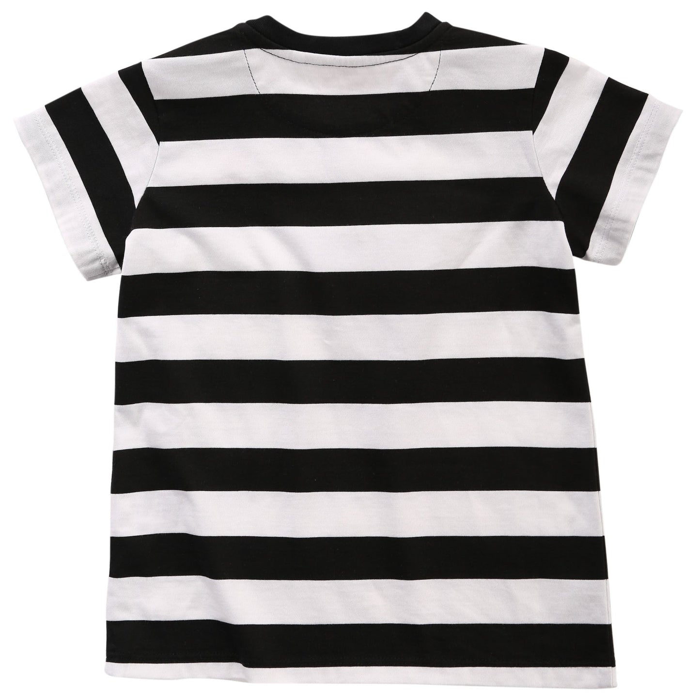 Baby Boys White & Black Striped Cotton T-Shirt