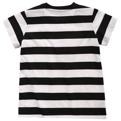 Baby Boys White & Black Striped Cotton T-Shirt