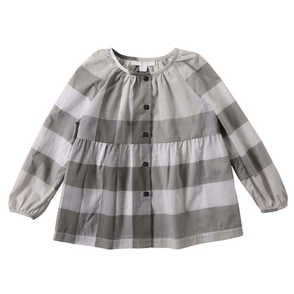 Girls Light Grey Check Cotton Blouse