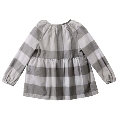 Girls Light Grey Check Cotton Blouse