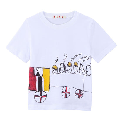 Girls White Fancy Printed Cotton Jersey T-Shirt