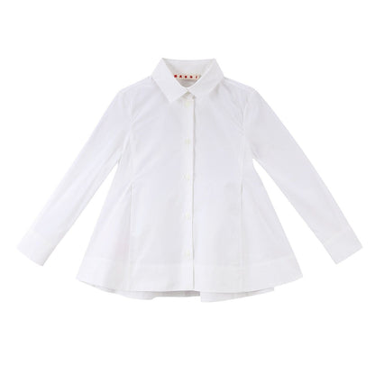 Girls Milk White Cotton Frilly Hem Blouse
