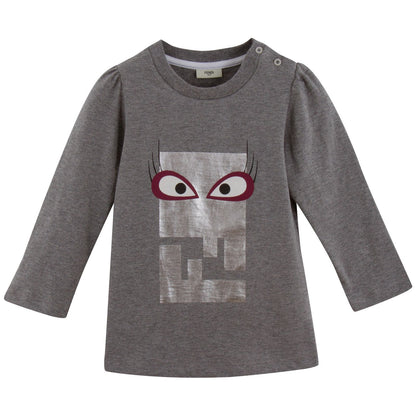 Baby Girls Grey Cotton Monster Printed T-Shirt