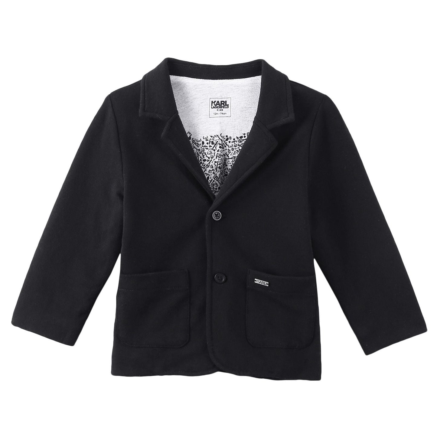 Baby Black Cotton Blazer With Patch Jackets