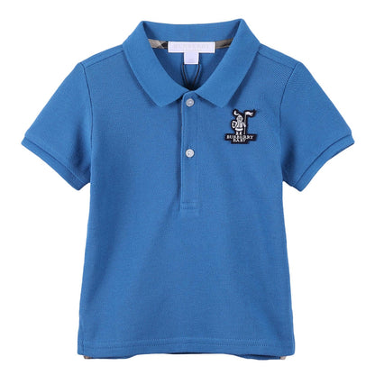 Baby Boys Light Blue Cotton Polo Shirt With Embroidered Logo
