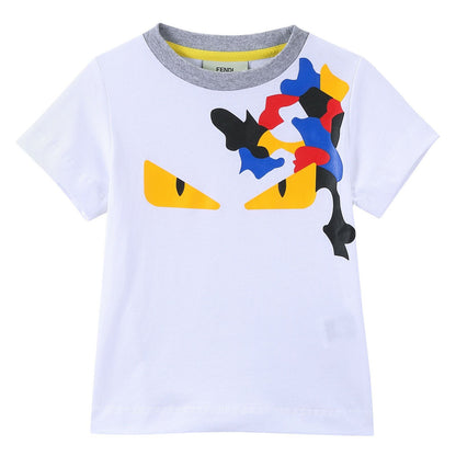 Boys White 'Monster' Eyes Printed Cotton T-Shirt