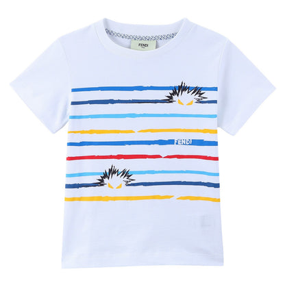 Baby Boys White Cotton T-Shirt With Multicolour Stripe